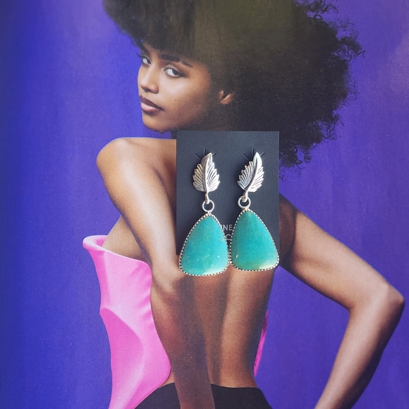 🆕️Turquoise and Silver Native Made Drop Earrings~ So Pretty ~ Fox Turquoise - Picture 3 of 8